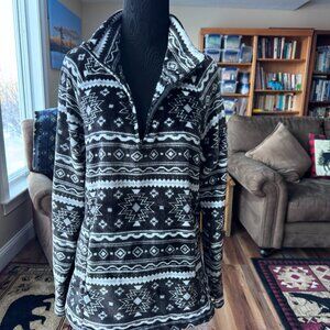 Eddie Bauer Women's Quarter Zip Pullover Top Fleece Black White Gray Size Large